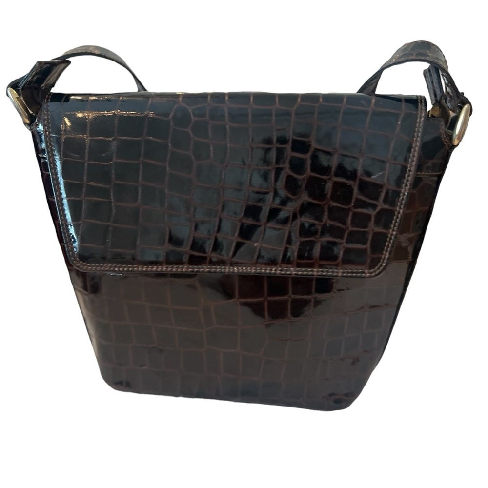 Crocodile Print Leather purse, Made In Spain, dark brown